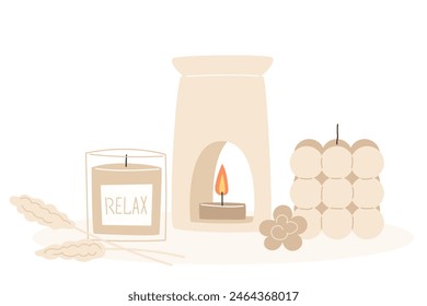 Aromatherapie und Entspannung als Innendekor im flachen Stil