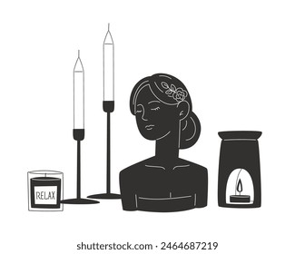 Aromaterapia y relajación como decoración interior en estilo plano