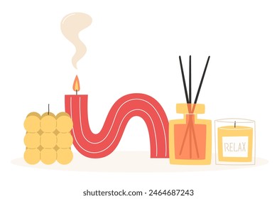 Aromaterapia y relajación como decoración interior en estilo plano