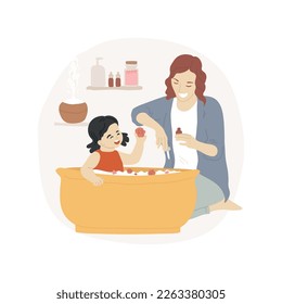 Aromatherapy and salt isolated cartoon vector illustration. Little smiling kid taking aromatherapy bath before sleeping, bedtime ritual, sleep routine, happy childhood vector cartoon.