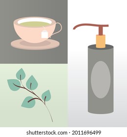 aromatherapy spa tea and lotion icons