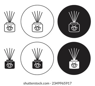 Aromatherapy sticks vector icon set. agarbatti flower scent room smell therapy symbol. Home essential air freshener sticks incense sign in black color.