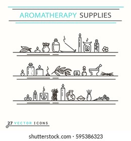 Aromatherapy supplies icons. EPS 10 Isolated objects