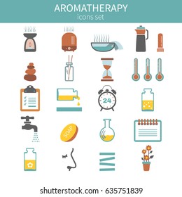 Aromatherapy Theme Vector Icons Set. Accessories  For Using Essential Oils 