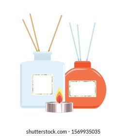 Aromatherapy vector illustration with home scents and candle.