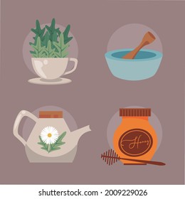 aromatherapy wellness set four icons
