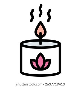 Aromatic candle icon flat line style illustration representing relaxation and ambiance, suitable for wellness, home decor, and self-care-related projects