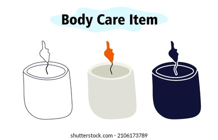 An aromatic candle for relaxation and relaxation with a burning fire at the end of the wick. Aromatherapy. Vector illustration in color, solid and linear design on a white background.