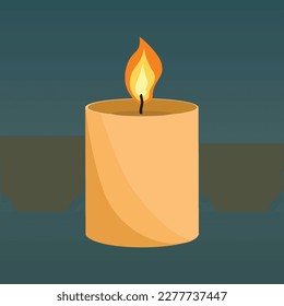 Aromatic candles flat vector illustration. Burning decorative orange wax candles isolated clipart on green background. Relaxation, resting and aromatherapy design element.