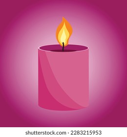 Aromatic candles flat vector illustration. Burning decorative pink wax candles isolated clipart on pink background. Relaxation, resting and aromatherapy design element.