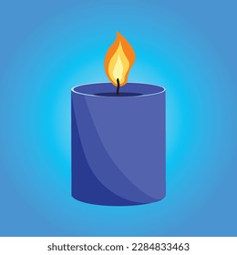 Aromatic candles flat vector illustration. Burning decorative blue wax candles isolated clipart on blue background. Relaxation, resting and aromatherapy design element.