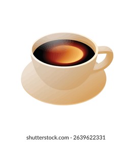 Aromatic coffee in a beige cup and saucer