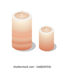 Aromatic decorative round cylindrical candles.  Isometric 3d vector illustration.