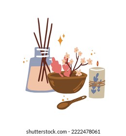 Aromatic diffuser. Aromatic bamboo sticks and essential oils.