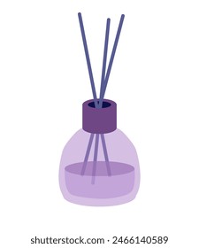 Aromatic diffuser with sticks.Reed diffuser with lavender scent .Vector illustration on a white background