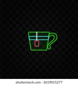 Aromatic drink with caffeine, hot liquid in mugs. neon style. Cappuccino or espresso, doppio or mocha..