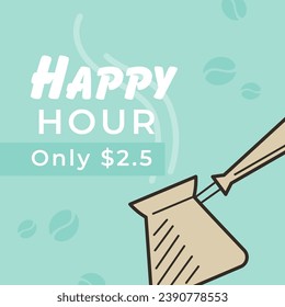 Aromatic drink for coffee lovers with special price. Tasty and delicious beverage for breakfast or lunch, Turkish drink in cafe. Promotional banner or restaurant advertisement, vector in flat style