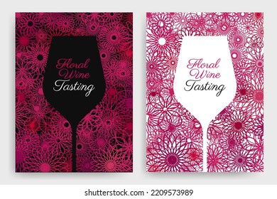 El concepto de vino aromático y floral. Ilustración de fondo con flores de línea