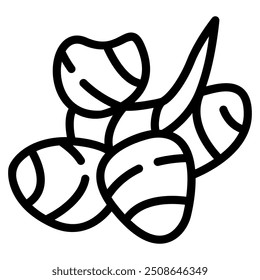 ícone de gengibre aromático com estilo de contorno. Adequado para design de site, logotipo, aplicativo e interface do usuário. Baseado no tamanho do ícone em geral, para que ele possa ser reduzido.