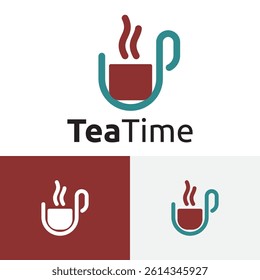 Aromatic Hot Tea Time Break Drink in Cup Logo Template
