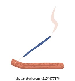 Aromatic incense stick in holder, flat vector illustration isolated on white background. Spa, aromatherapy, yoga and buddhism religion concepts. Burning aroma stick, ayurveda treatment.