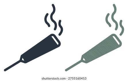 Aromatic joss stick with wisps of smoke. Outline graphic element for design.