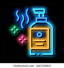 vector de signo de luz del neón del frasco de jabón líquido aromático. Icono brillante símbolo aromático de la botella de jabón líquido. ilustración de símbolo transparente