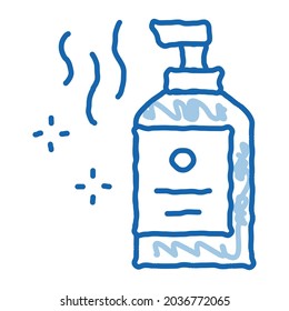 vector de icono de boceto aromático de jabón líquido. Dibujo manual de la línea de doodle azul arte aromático jabón líquido aromático signo de botella. ilustración de símbolo aislado