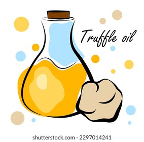 Aromatic, olive oil with white truffle. Vector illustration isolated on white background.