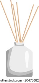 An aromatic reed diffuser stands on a table on a white background. Vector illustration. An item from the spa set. An object for relaxation.