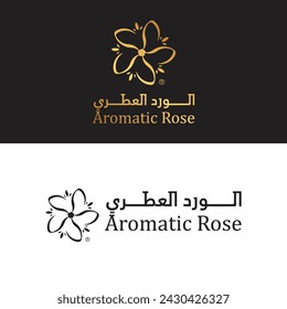 Aromatische Rosa-Logo-Tafel und -Karte (الود ا ل ع ط ر یseرse)