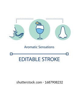 Aromatic sensation concept icon. Alcohol drink fragrance. Smell wine to determine quality. Winetasting guide idea thin line illustration. Vector isolated outline RGB color drawing. Editable stroke
