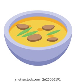 Aromatic soup with herbs and mushrooms in a bowl isometric icon, great design for any purposes