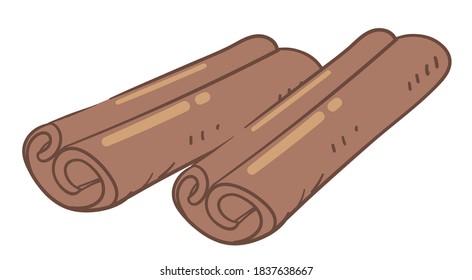 Aromatic spice for cooking and baking, isolated icon of cinnamon brown stick. Ingredient used for food, bakery and asian cuisine. Tasty addition for dishes. Symbol of xmas holiday, vector in flat
