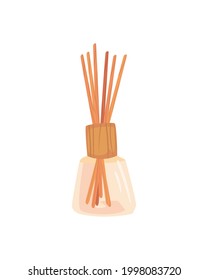 aromatic sticks in bottle on white background