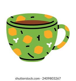 Aromatic Tea Brewing with Green Ceramic Cup with Hot Drink Vector Illustration