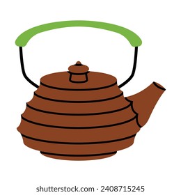 Té aromático preparado con bebida caliente en tetera cerámica con spout e iluminación vectorial de mango
