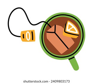 Aromatic Tea Brewing with Teabag in Cup with Hot Drink Above View Vector Illustration