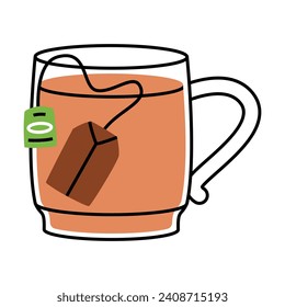 Aromatic Tea Brewing with Teabag in Glass Cup with Hot Drink Vector Illustration