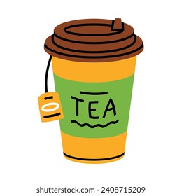 Aromatic Tea Brewing with Teabag in Paper Takeaway Cup with Hot Drink Vector Illustration