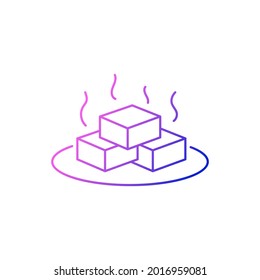 Aromatic tofu cheese on a plate outline icon. Taiwanese traditional food. Purple gradient symbol. Isolated vector stock illustration