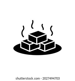 Aromatic tofu cheese on a plate glyph icon. Taiwanese traditional food. Black filled symbol. Isolated vector stock illustration
