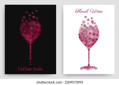 Aromatic wine glass concept with flower drawing