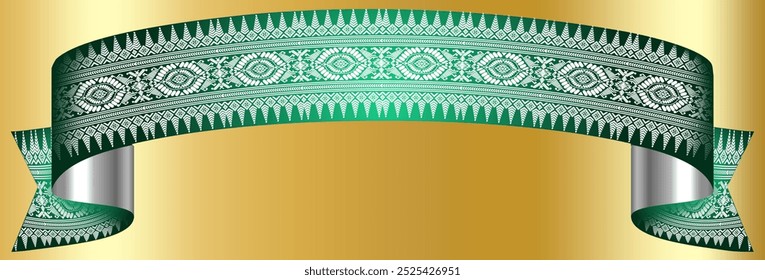 Aronai Green and white colour ribbon png Bodo Aronai, Traditional Tribal Green Gamocha Pattern.