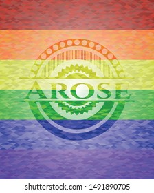 Arose emblem on mosaic background with the colors of the LGBT flag