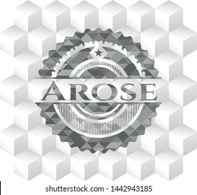 Arose realistic grey emblem with cube white background