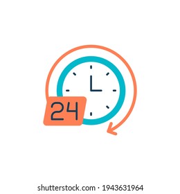 Around the clock, 24 hours icon in color icon, isolated on white background 