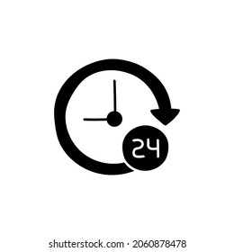 Around the clock, 24 hours icon   in solid black flat shape glyph icon, isolated on white background 