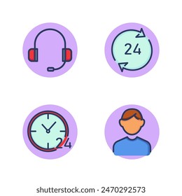 Icono de línea de servicio de Asistencia al cliente alrededor del reloj. Día y noche, 24 y 7, persona, central telefónica. Servicio de Asistencia al cliente de quejas y concepto de apelación. App de Diseño web de Ilustración vectorial