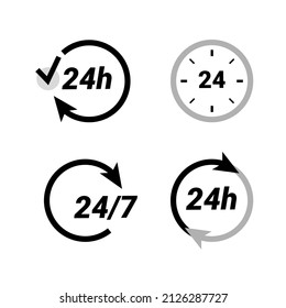24 horas al día, horario de trabajo diario, servicio las 24 horas, icono de línea de ayuda. Ilustración del vector